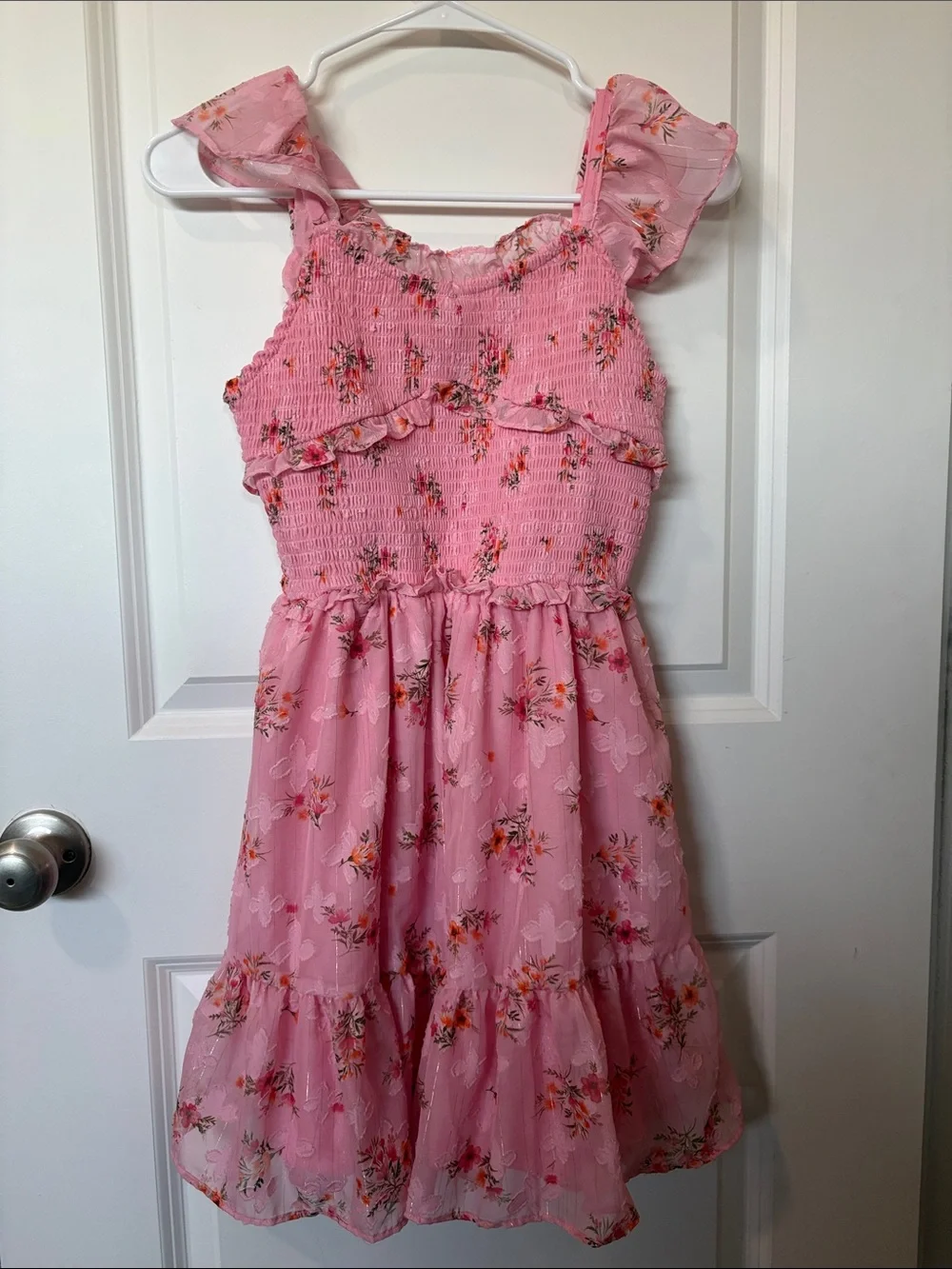 Rare Editions Pink Floral Ruffle Sundress with Smocked Bodice
